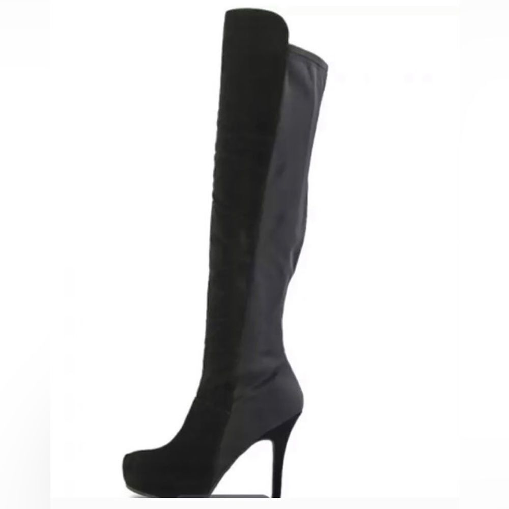 Dollhouse black faux suede heels platform over the knee boots 9